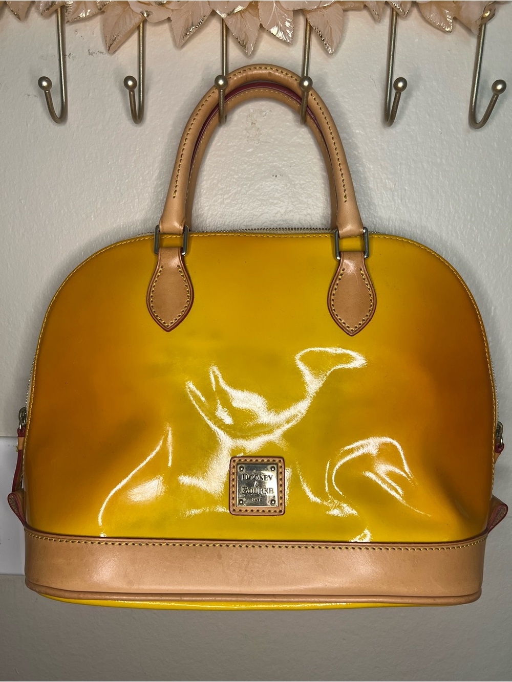 Dooney & Bourke PV343 Yellow Patent Zip Zip Satchel Handbag
